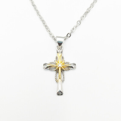 2019 Fashion 925 Silver Star Pattern Diamond Cross Pendant Necklace