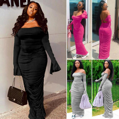 Sexy Off Shoulder Dress Women Flared Long Sleeve Ruched Bodycon Backless Bandage Maxi Dress Party Club Long Dress
Sexy Off Shoulder Dress Women Flared Long Sleeve Ruched Bodycon Backless Bandage Maxi Dress Party Club Long Dress