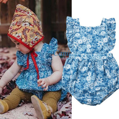 Infant Baby Girls Floral Ruffle Romper Bodysuit Jumpsuit Outfits Cotton Clothes