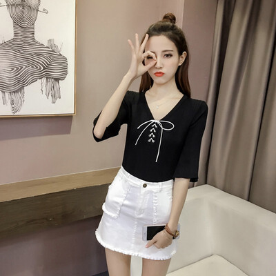 casual summer v-neck knit crop t-shirt Women Flare Sleeve sexy slim top jacket girl female basic t shirt top cheap
casual summer v-neck knit crop t-shirt Women Flare Sleeve sexy slim top jacket girl female basic t shirt top cheap