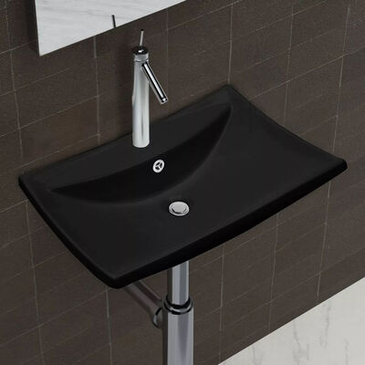 Ceramic Basin with Overflow & Faucet Hole 24"x173" Black