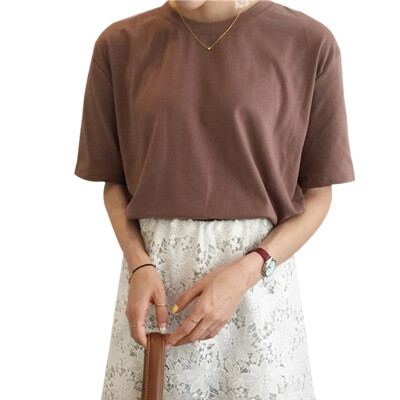 Solid Color loose Casual Female Shirt College Wind O-neck Short-Sleeved T-Shirt Female
Solid Color loose Casual Female Shirt College Wind O-neck Short-Sleeved T-Shirt Female