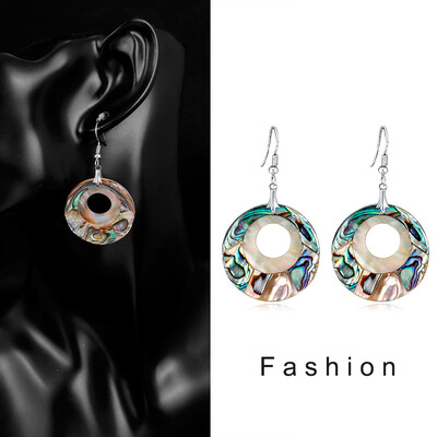 Fashion Round Circle Shell Pendant Women Hook Drop Dangle Earrings Jewelry Gift