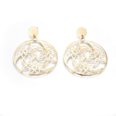 Iron Dangle Stud Earrings Textured Flat Round with Flower Light Gold 67mm Pin 07mm
Iron Dangle Stud Earrings Textured Flat Round with Flower Light Gold 67mm Pin 07mm
