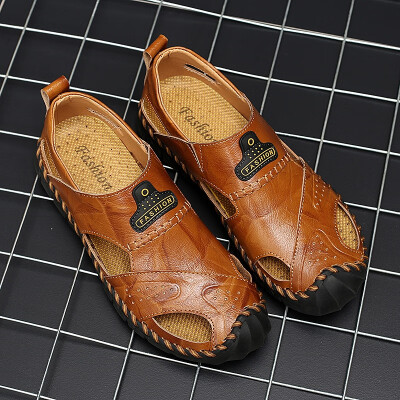 European leather breathable sandals mens summer hollowed-out cave shoes large size handmade stitching waterproof casual shoes bea
European leather breathable sandals mens summer hollowed-out cave shoes large size handmade stitching waterproof casual shoes bea