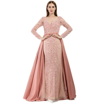 Luxury Pink Mermaid Evening Dresses Emeradald Green Train Long Sleeves Beading Crystal Evening Gown 2018
Luxury Pink Mermaid Evening Dresses Emeradald Green Train Long Sleeves Beading Crystal Evening Gown 2018