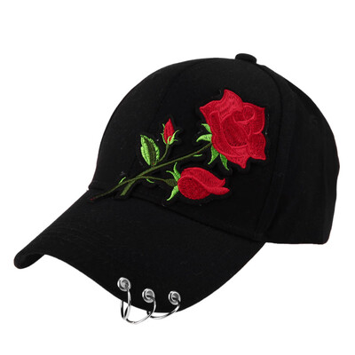 Unisex Casual Baseball Cap Flower Embroidery Iron Ring Snapback Hat