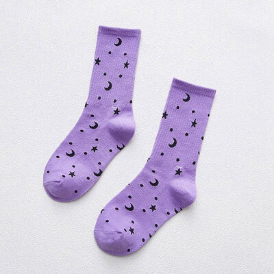 Women Moon Star Harajuku Style Cotton Sock Winter Autumn Warm Socks