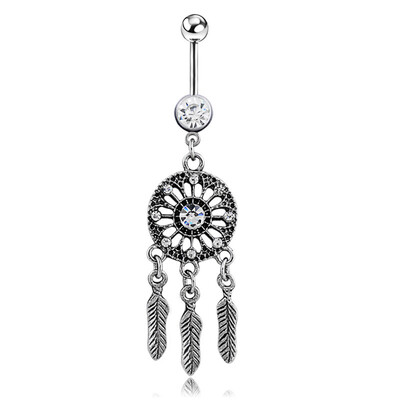 Fashion Sexy Leaf Feather Round Barbell Ring Body Piercing Navel Pendant