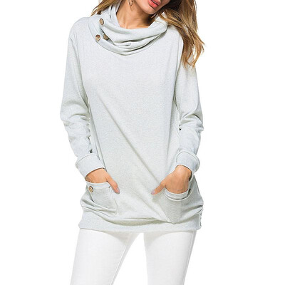 Women Sweatshirt Pure Color Cowl Neck Turtle Neck Long Sleeve Buttons Pockets Loose Casual Tops
Women Sweatshirt Pure Color Cowl Neck Turtle Neck Long Sleeve Buttons Pockets Loose Casual Tops