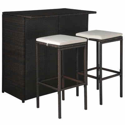 3 Piece Bistro Set with Cushions Poly Rattan Brown