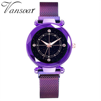 RM Vansvar Fashion Women Magnet Buckle Starry Sky Watch Mesh Belt Ladies Watch