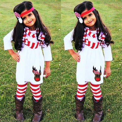 Kids Baby Girl Christmas Outfits Clothes Deer T-shirt Dress Striped Leggings pant Set
Kids Baby Girl Christmas Outfits Clothes Deer T-shirt Dress Striped Leggings pant Set