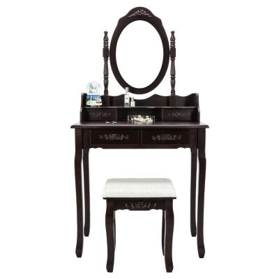 Vanity Table Set with 4 Drawers Makeup Table with Rotatable Stool