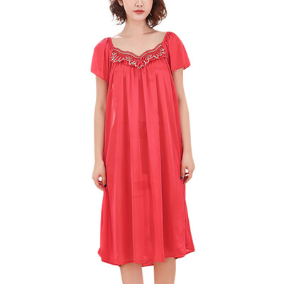 Short Sleeve Loose Summer Nightgown Women Sexy Pajamas Summer Short Sleeve Nightdress Lingerie Ice Silk Ladies Home Clothing