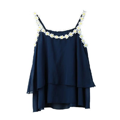 Summer Women Chiffon Top Lace Flower Spaghetti Straps Sleeveless Loose Casual Cropped Top Swing Vest Dark Blue
Summer Women Chiffon Top Lace Flower Spaghetti Straps Sleeveless Loose Casual Cropped Top Swing Vest Dark Blue