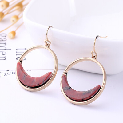 Semi-Precious Stone Earrings Feminine Luxe Round Red Pendant