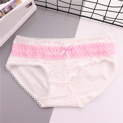 Cute Women Underwear Cotton Blends Polka Dot Print Crochet Lace Scallop Tied Ruffle Elastic Waist Bow Briefs
Cute Women Underwear Cotton Blends Polka Dot Print Crochet Lace Scallop Tied Ruffle Elastic Waist Bow Briefs