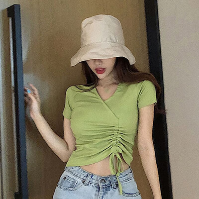 Women Summer V-neck Solid Color Slim Short Sleeve Casual T-Shirt Simple Drawstring Wild Short Tops
Women Summer V-neck Solid Color Slim Short Sleeve Casual T-Shirt Simple Drawstring Wild Short Tops