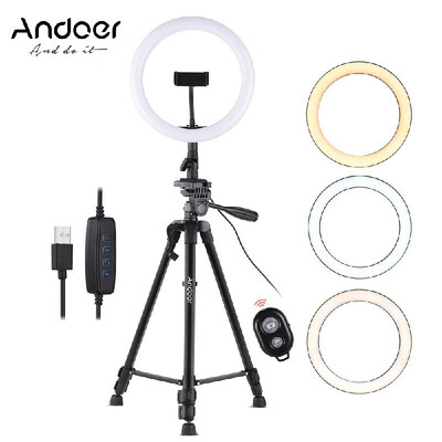 Andoer 10inch LED Ring Light with Tripod Stand Phone Holder Remote Shutter 2800K-5700K Dimmable 3 Colors Light for Live Streaming
Andoer 10inch LED Ring Light with Tripod Stand Phone Holder Remote Shutter 2800K-5700K Dimmable 3 Colors Light for Live Streaming