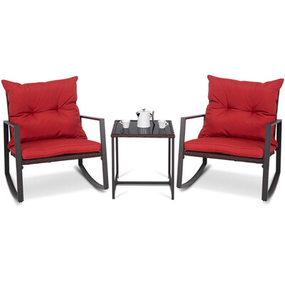 3 PCS Patio Rocking Wicker Bistro Set Outdoor Rattan Wicker Set w Beige Cushion-Wine
3 PCS Patio Rocking Wicker Bistro Set Outdoor Rattan Wicker Set w Beige Cushion-Wine