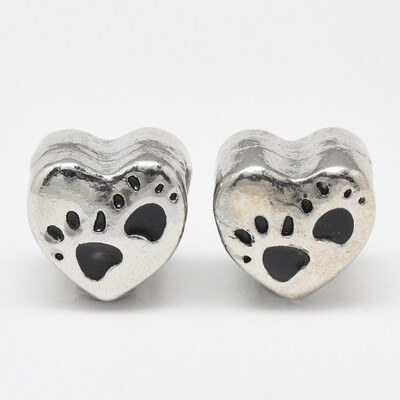 Alloy Enamel European Beads Large Hole Beads Long-Lasting Plated Heart with Dog Footprints Antique Silver Black 11x115x9mm
Alloy Enamel European Beads Large Hole Beads Long-Lasting Plated Heart with Dog Footprints Antique Silver Black 11x115x9mm