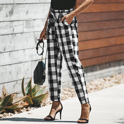 Women Pants Plaid Check Printed High Elastic Waist Bandage Tie Pockets Vintage Casual Trousers RedBlack
Women Pants Plaid Check Printed High Elastic Waist Bandage Tie Pockets Vintage Casual Trousers RedBlack