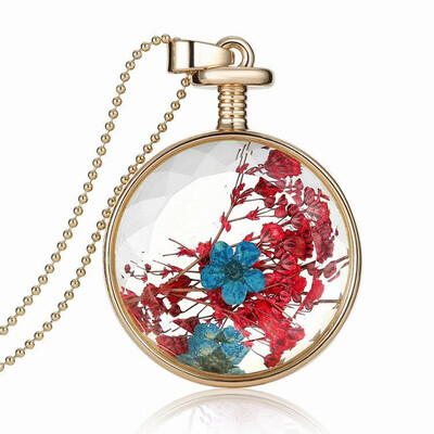 Dried Flowers Plants Locket Pressed Round Necklace Necklace