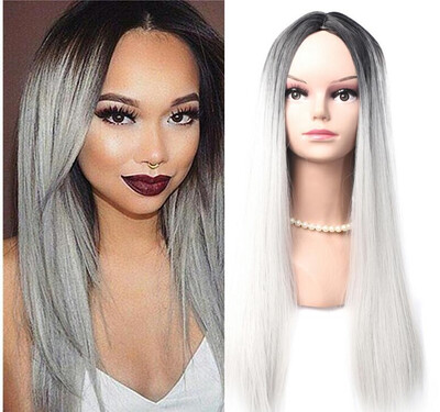 wig girls are divided into long straight hair dyed black gradual change grandma grey false headgear
wig girls are divided into long straight hair dyed black gradual change grandma grey false headgear