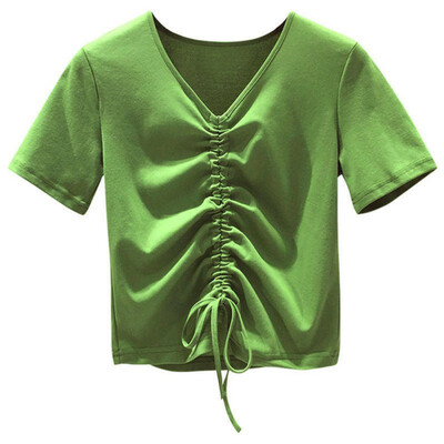 Women Summer Fashion V-neck Solid Color Slim Short Sleeve Casual T-Shirt Simple Drawstring Wild Short Tops
Women Summer Fashion V-neck Solid Color Slim Short Sleeve Casual T-Shirt Simple Drawstring Wild Short Tops
