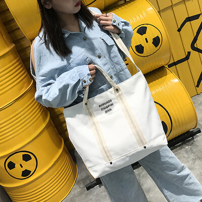 Tailored Womens Leisure Letter Canvas Bags Tote Zipper Bag Shoulder Bag BK