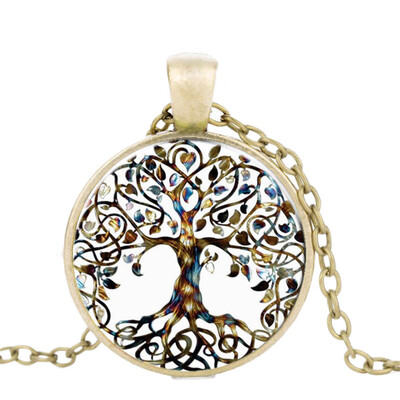 Cabochon Pendant Tree Of Life Time Gem Chain Necklace Ladies Jewelry Modern