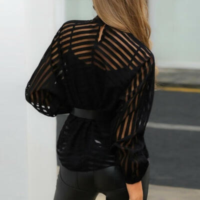 New Fashion Women Mesh Sheer See-through Blouse Long Sleeve Turtleneck Black Striped Tee Blouse Tops Clubwear
New Fashion Women Mesh Sheer See-through Blouse Long Sleeve Turtleneck Black Striped Tee Blouse Tops Clubwear