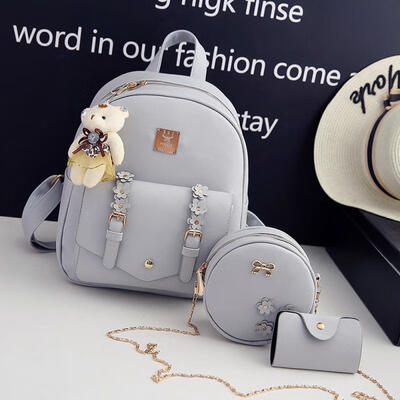 3PcsSet PU Backpack Women Shoulder Bags Card Holder For Outdoor Travel