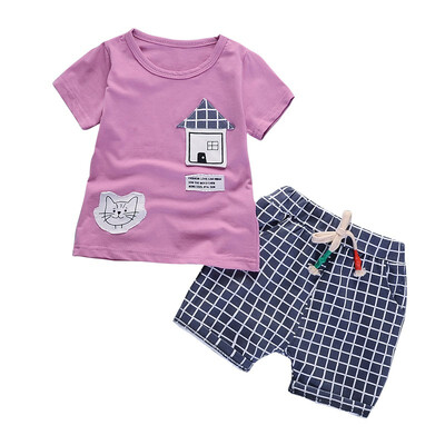 Summer Boy Cute Cartoon Houses Pattern Short Sleeve T-shirt Plaid Shorts Trousers 2Pcs Clothes Set Comfortable For Dressing
Summer Boy Cute Cartoon Houses Pattern Short Sleeve T-shirt Plaid Shorts Trousers 2Pcs Clothes Set Comfortable For Dressing