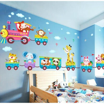 Animals Train Wall Stickers Decor Baby Room Fun Decor Removable Vinyl UK