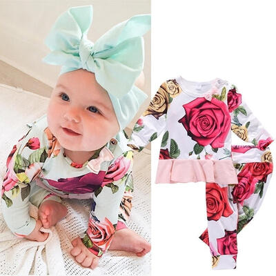 2pcs Newborn Infant Baby Girls Clothes T-shirt TopsPants Leggings Outfits Set