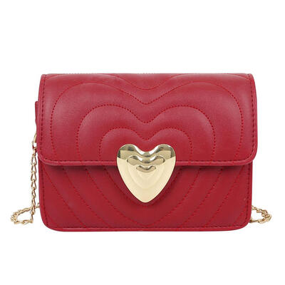 Women Love Heart Small Messenger Bags PU Leather Chain Shoulder Handbags
