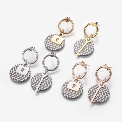 304 Stainless Steel Dangle Stud Earrings Flat Round & Lock & Key Mixed Color 44mm Pendant 246x197x16mm Pin 07mm
304 Stainless Steel Dangle Stud Earrings Flat Round & Lock & Key Mixed Color 44mm Pendant 246x197x16mm Pin 07mm