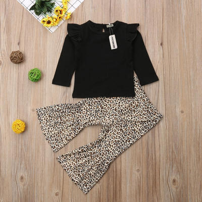 Baby Girl Fashion Long Sleeve Black Top Casual T-Shirt Leopard Print bell-bottom Pants Fall 2 Piece Set
Baby Girl Fashion Long Sleeve Black Top Casual T-Shirt Leopard Print bell-bottom Pants Fall 2 Piece Set
