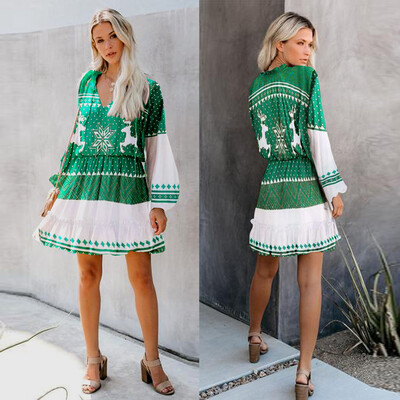 Gobestart Women Christmas Print V Neck Ladies Lantern Sleeve Dress Xmas Mini Dress
Gobestart Women Christmas Print V Neck Ladies Lantern Sleeve Dress Xmas Mini Dress