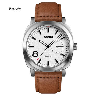 SKMEI Simple Quartz Wristwatches Men Waterproof Watch With Leather Strap