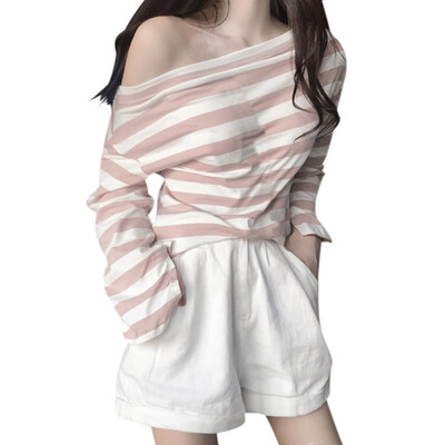 Women Top Shirt Casual Loose Long Sleeve Hip Hop Shirt Women Striped Off Shoulder Streetwear Female Clothes T Shirt
Women Top Shirt Casual Loose Long Sleeve Hip Hop Shirt Women Striped Off Shoulder Streetwear Female Clothes T Shirt