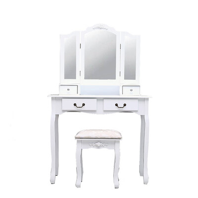 Tri Folding Mirror Set Makeup Table Wood Vanity Dresser 4 Drawers & Stool Jewelry Desk
Tri Folding Mirror Set Makeup Table Wood Vanity Dresser 4 Drawers & Stool Jewelry Desk
