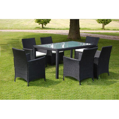 7 Piece Outdoor Dining Set with Cushions Poly Rattan Black
7 Piece Outdoor Dining Set with Cushions Poly Rattan Black