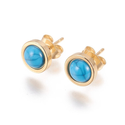 Golden Tone 304 Stainless Steel Stud Earrings with Plastic Imitation Turquoise Flat Round Blue 15x8mm Pin 07mm
Golden Tone 304 Stainless Steel Stud Earrings with Plastic Imitation Turquoise Flat Round Blue 15x8mm Pin 07mm