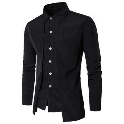 Turndown Collar Faux Twinset Panel Design Shirt
