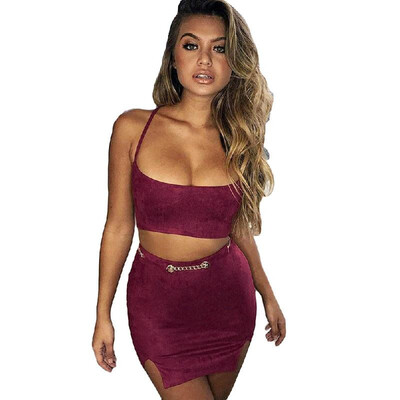 Sexy Women Two Piece Set Cross Strap Crop Top Backless Bodycon Suede Skirt Party Nightclub Outfit BurgundyGrey
Sexy Women Two Piece Set Cross Strap Crop Top Backless Bodycon Suede Skirt Party Nightclub Outfit BurgundyGrey