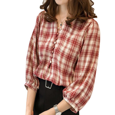Sexy Ladies Lattice Loose T Shirt Women V-Neck Plaid Print Three Quarter Lantern Sleeve Tops
Sexy Ladies Lattice Loose T Shirt Women V-Neck Plaid Print Three Quarter Lantern Sleeve Tops