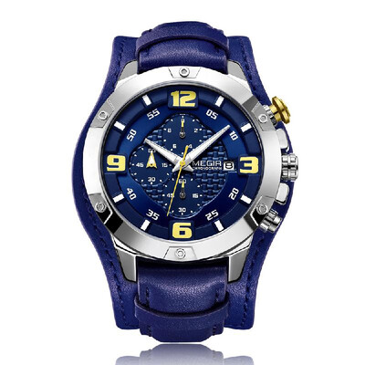 MEGIR 2099 Men Watch Quartz Sport Simple Wristwatch Leather Strap 3ATM Waterproof Calendar Chronograph Luminous Hands Fashion Casu
MEGIR 2099 Men Watch Quartz Sport Simple Wristwatch Leather Strap 3ATM Waterproof Calendar Chronograph Luminous Hands Fashion Casu